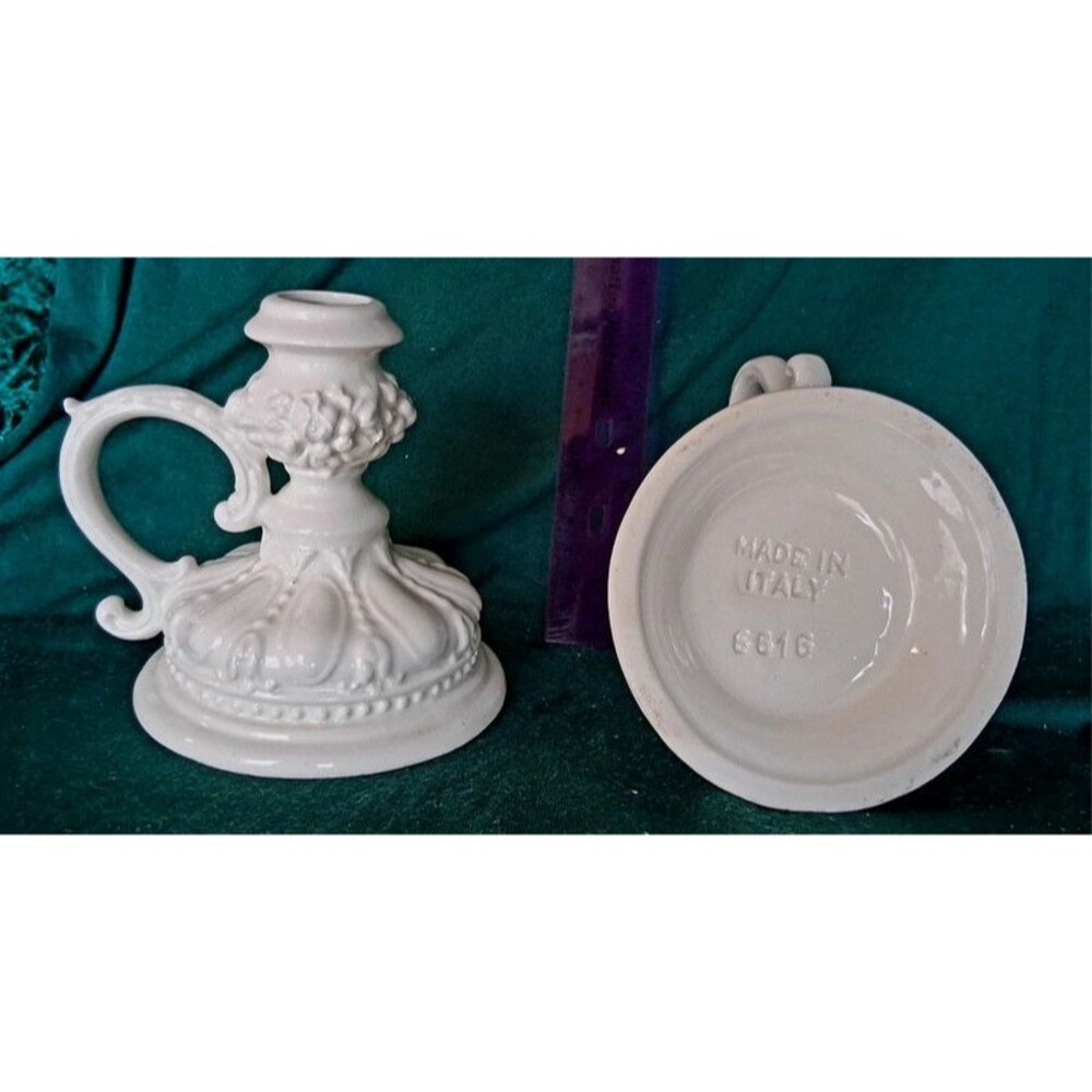Vintage pair of Italian white porcelain candle holders